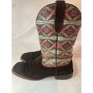 Ariat Leather Cowboy Boots 13 D GUC Cushioned Aztec Print